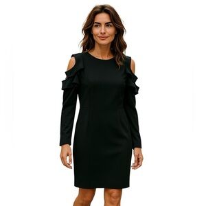 Calvin Klein Women’s Black Size 12 Ruffle Long Sleeves Cold Shoulder Dress